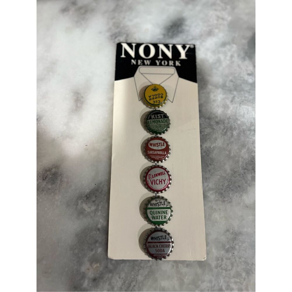 NONY New York Metal Soda Bottle Cap Button Covers On Card Vintage look